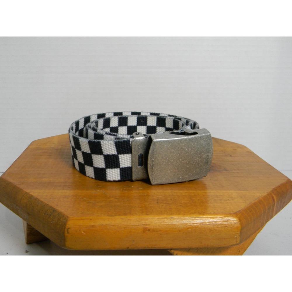 Brandy Melville Checkered Canvas‎ Belt One Size Black White Silver Buckle Y2K